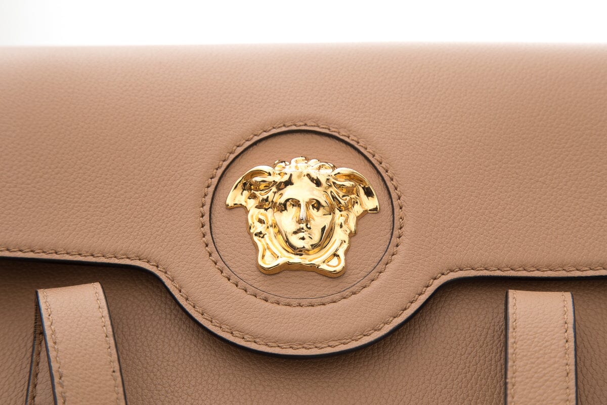 Versace Brown La Medusa Flap Leather Tote