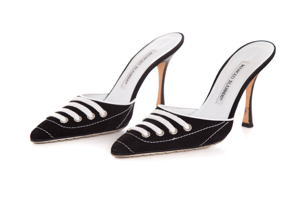 Manolo Blahnik Black & White Mules SZ 35.5