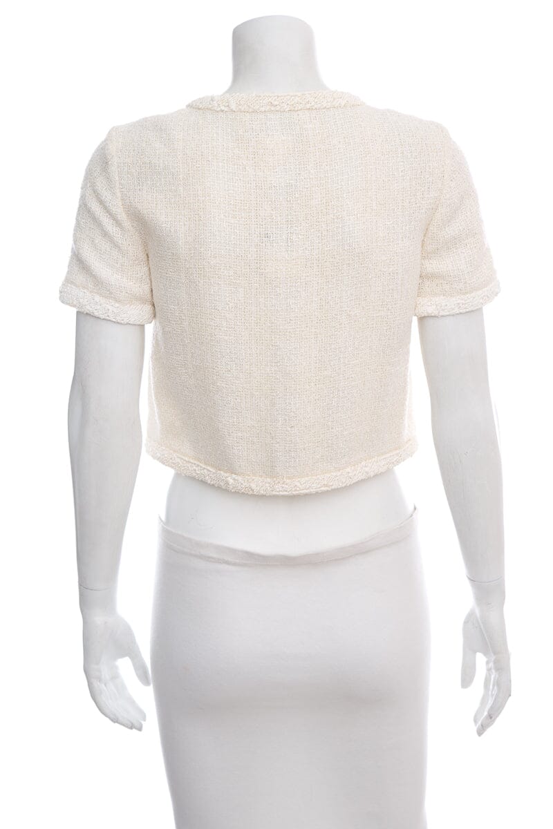 Chanel Cream Woven Short Sleeve Blouse SZ 36 NWT