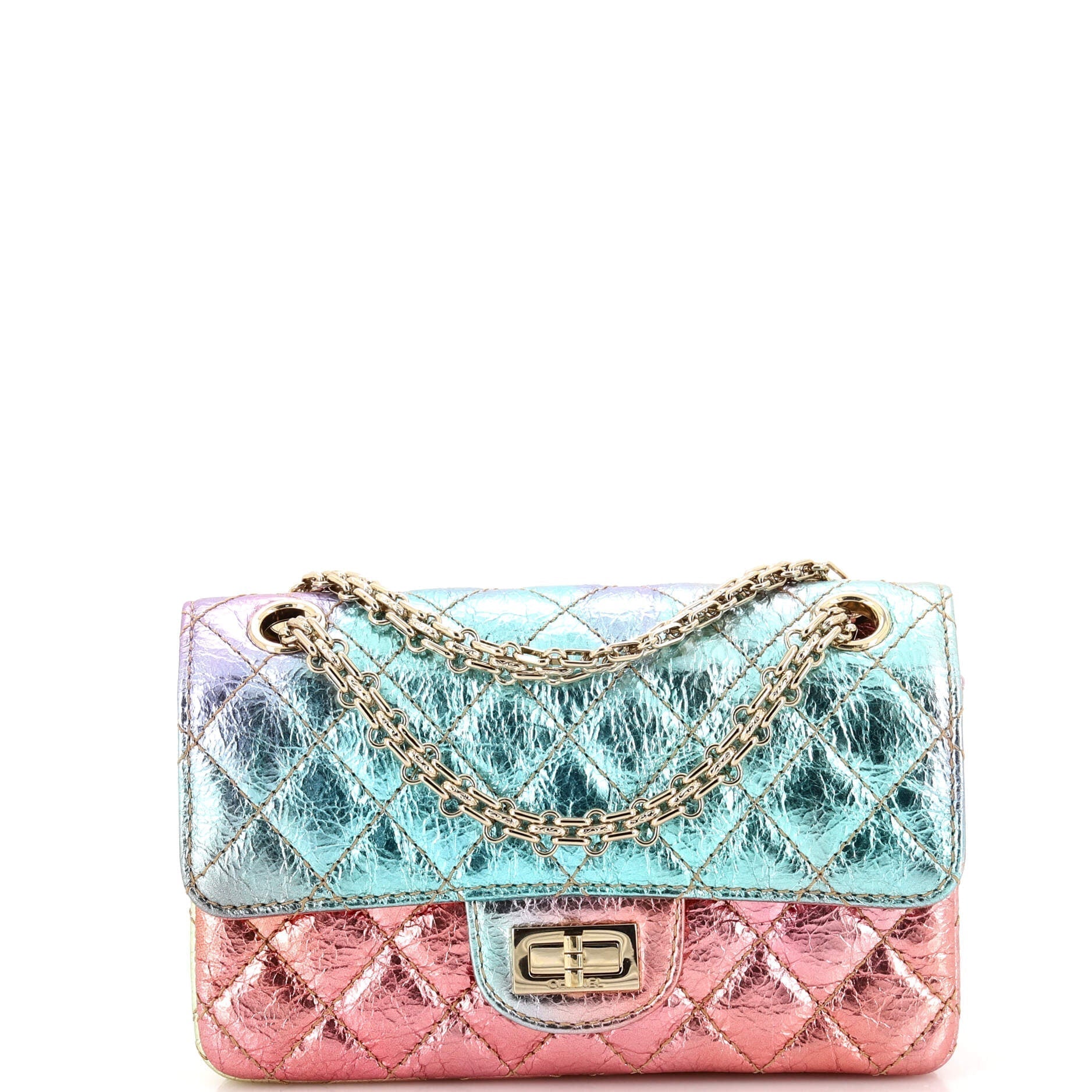 CHANEL Rainbow Reissue 2.55 Flap Bag Quilted Multicolor Metallic Goatskin Mini