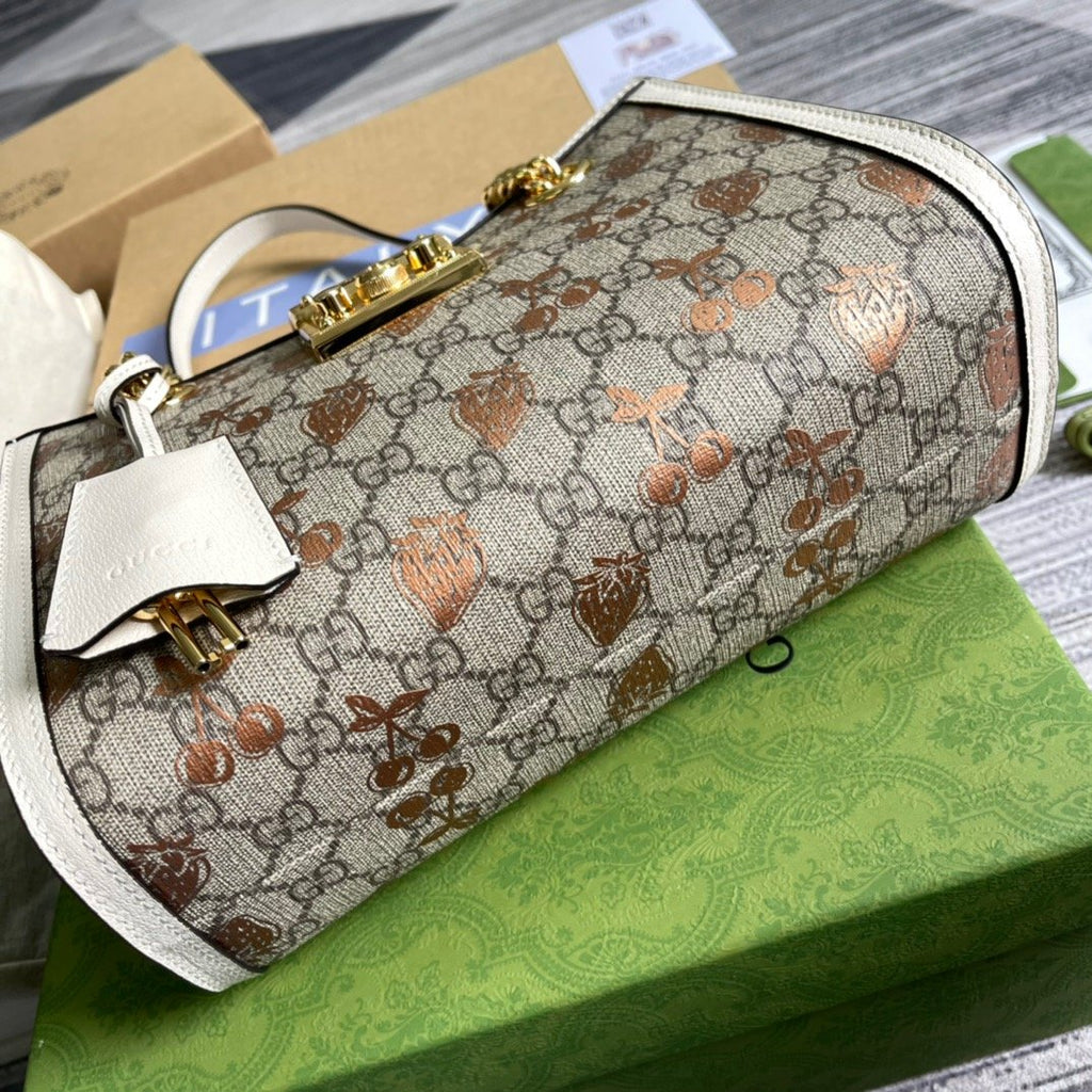 gg Padlock Small gg Strawberry Shoulder Bag Beige For Women, Women’s Bags 10in/26cm gg