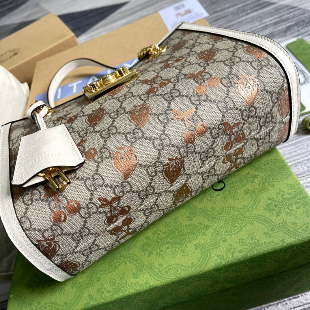 Glami Padlock Small Glami Strawberry Shoulder Bag Beige For Women, Women’s Bags 10in/26cm Glami