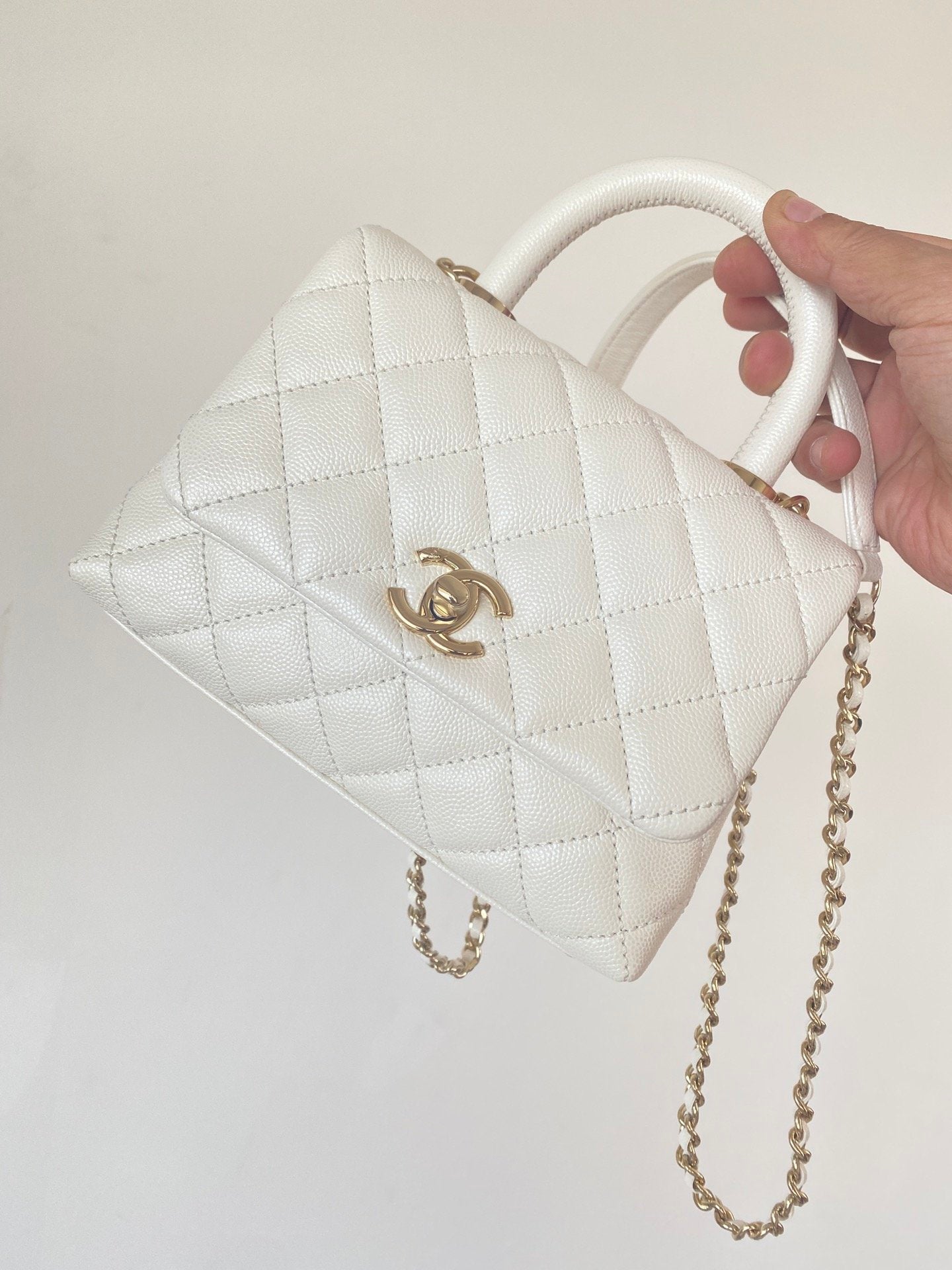 CHLMini GlamIap Bag Top Handle White For Women 7.5in/19cm