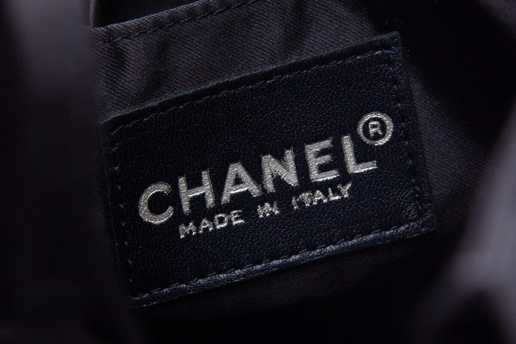Chanel Black Satin & Pearl Stud Detail Handbag
