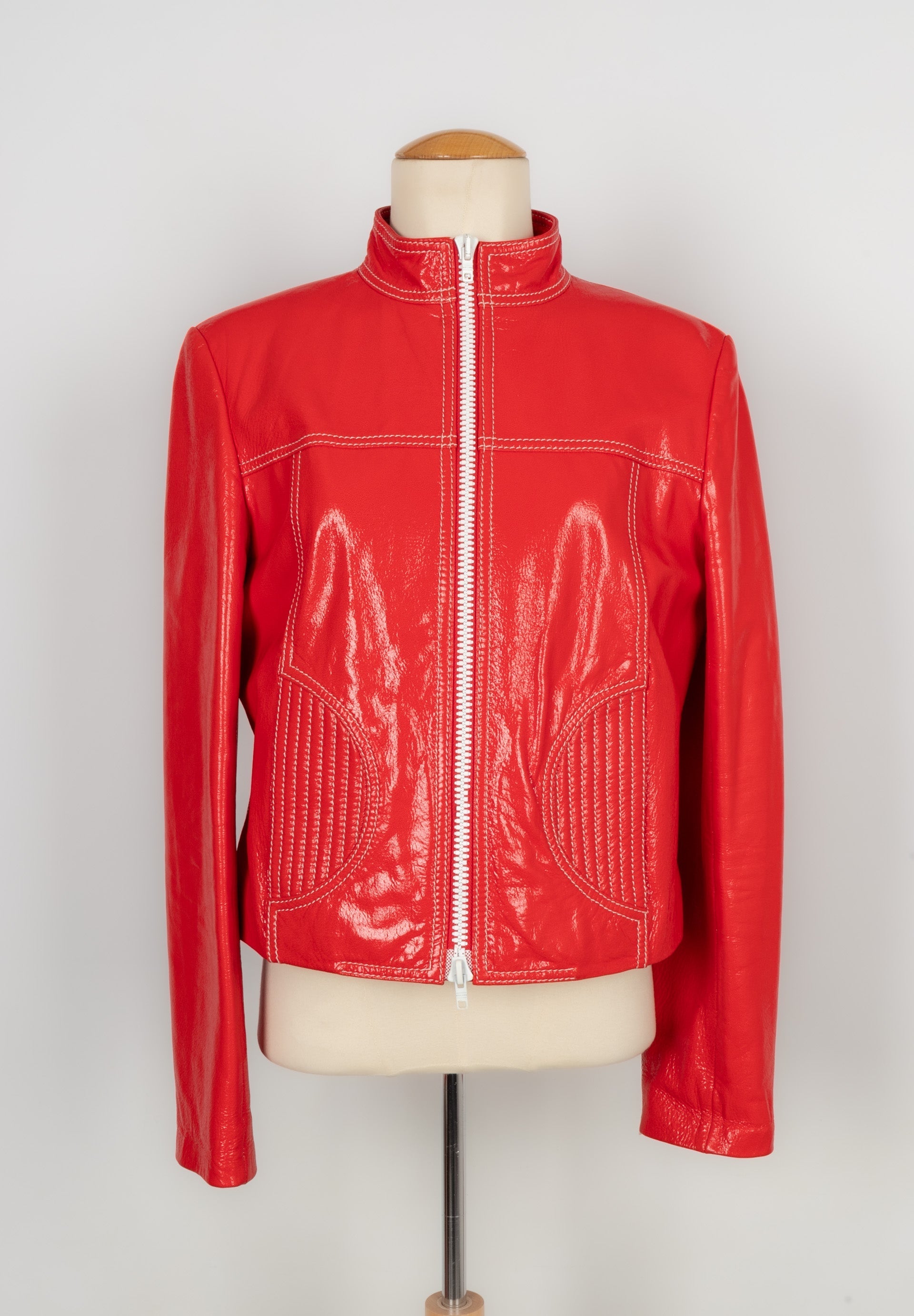 Veste en cuir orange CÃƒÆ’Ã‚Â©line