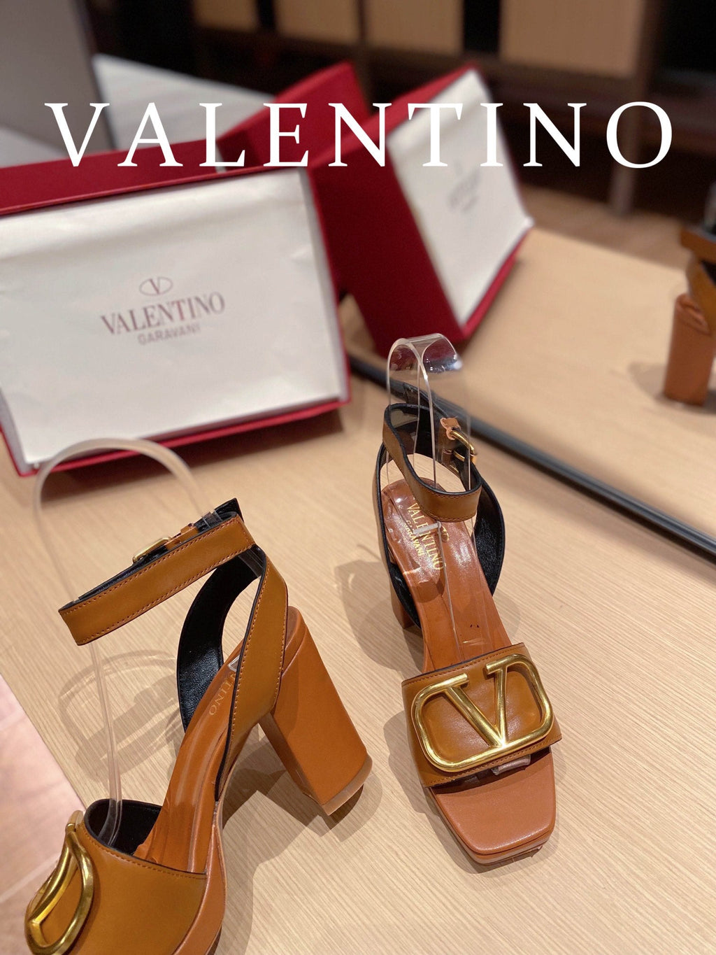 Valentino Garavani Strap Heeled Sandals With V Logo Signature EmbellisGLAMIent Orange For Women