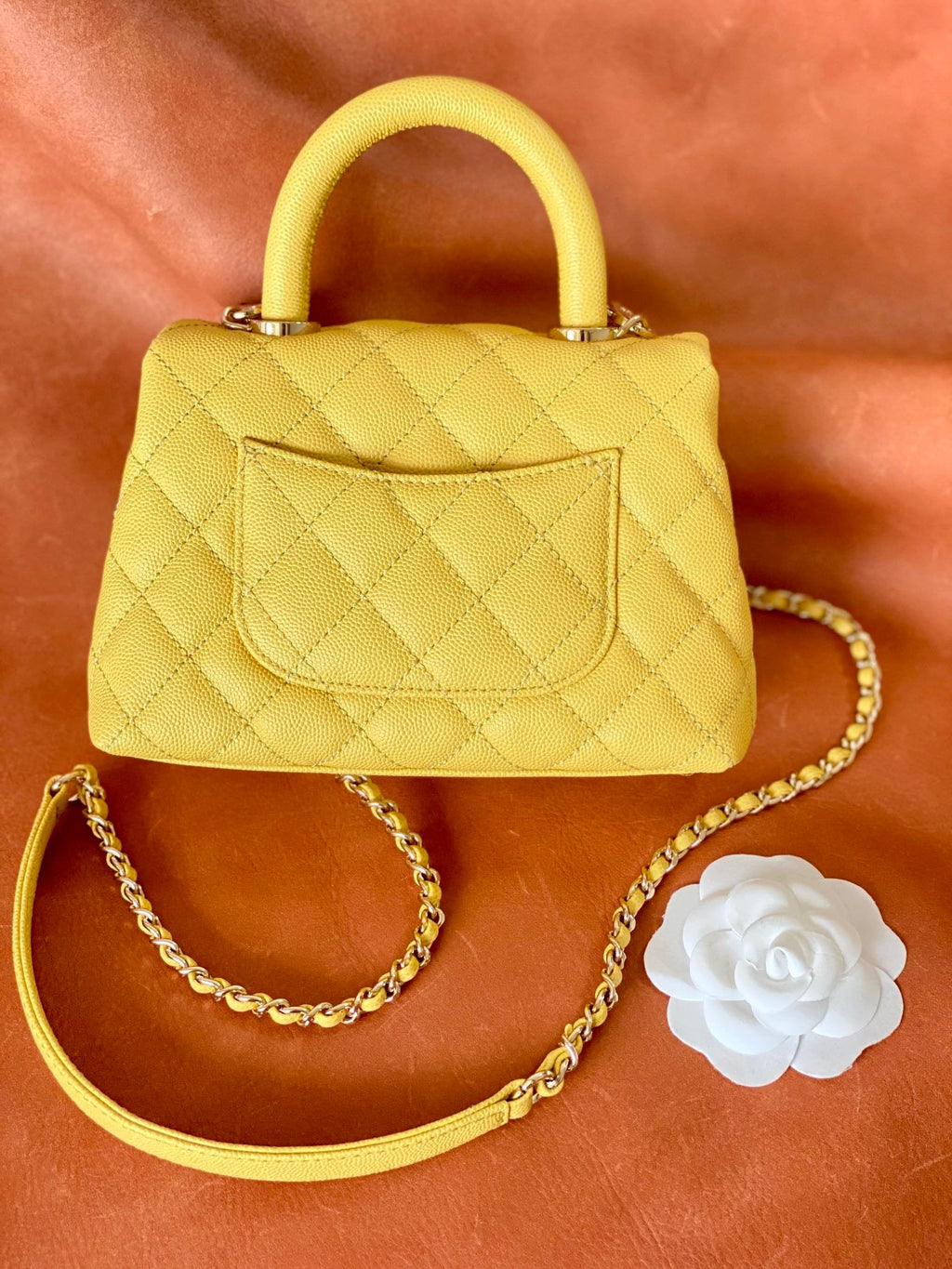 CHLMini Flap Bag Top Handle Yellow For Women 7.5in/19cm