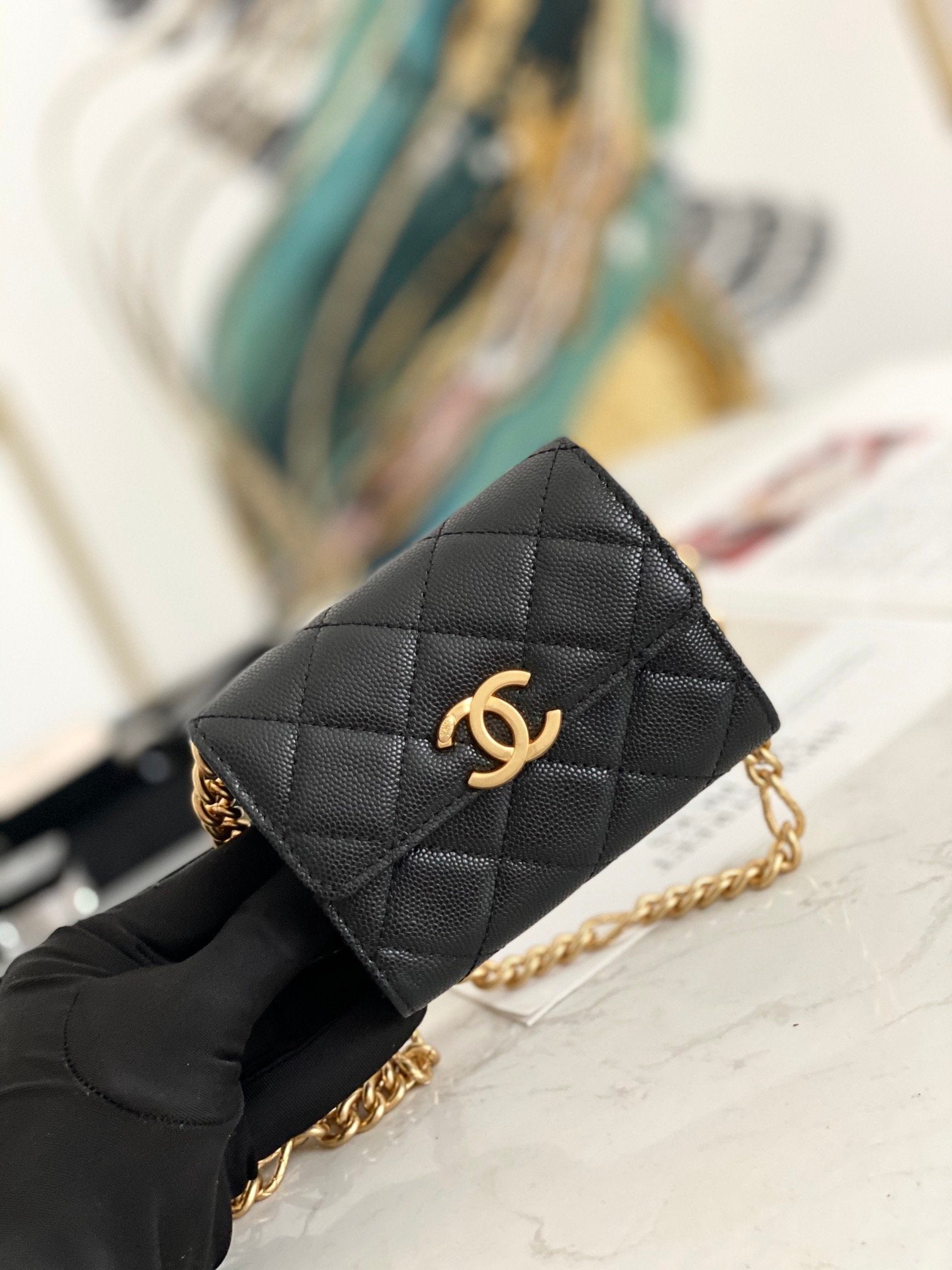 CHLMini GlamIap Bag Gold Toned Hardware Black For Women 4.7in/12cm