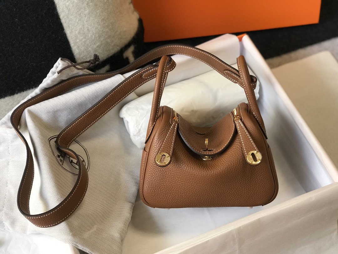 GLAMI Mini Lindy Brown For Women Gold Toned Hardware 7.5in/19cm