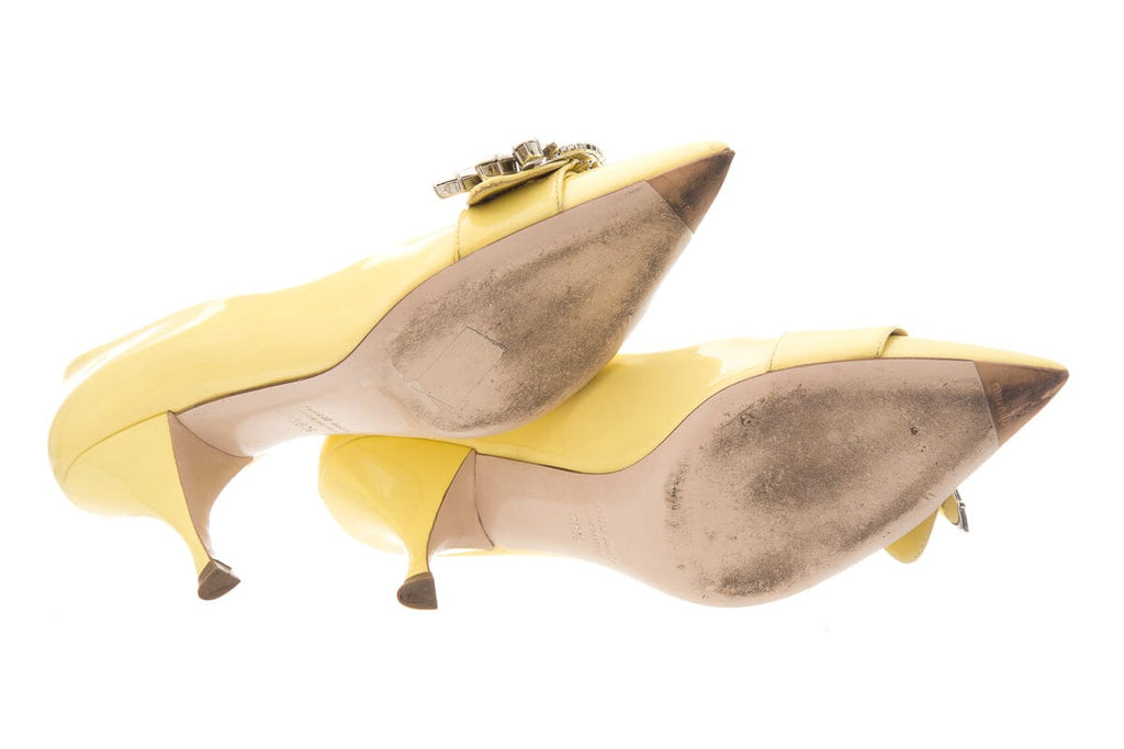 Miu Miu Yellow Patent Pointed Toe Pumps SZ 38.5