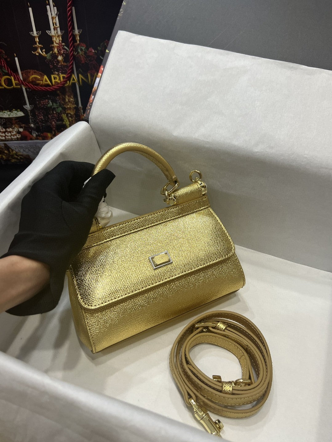 GLAMI Small Sicily Bag In Dauphine Gold For Women 7.5in/19cm GLAMIÃ‚Â 