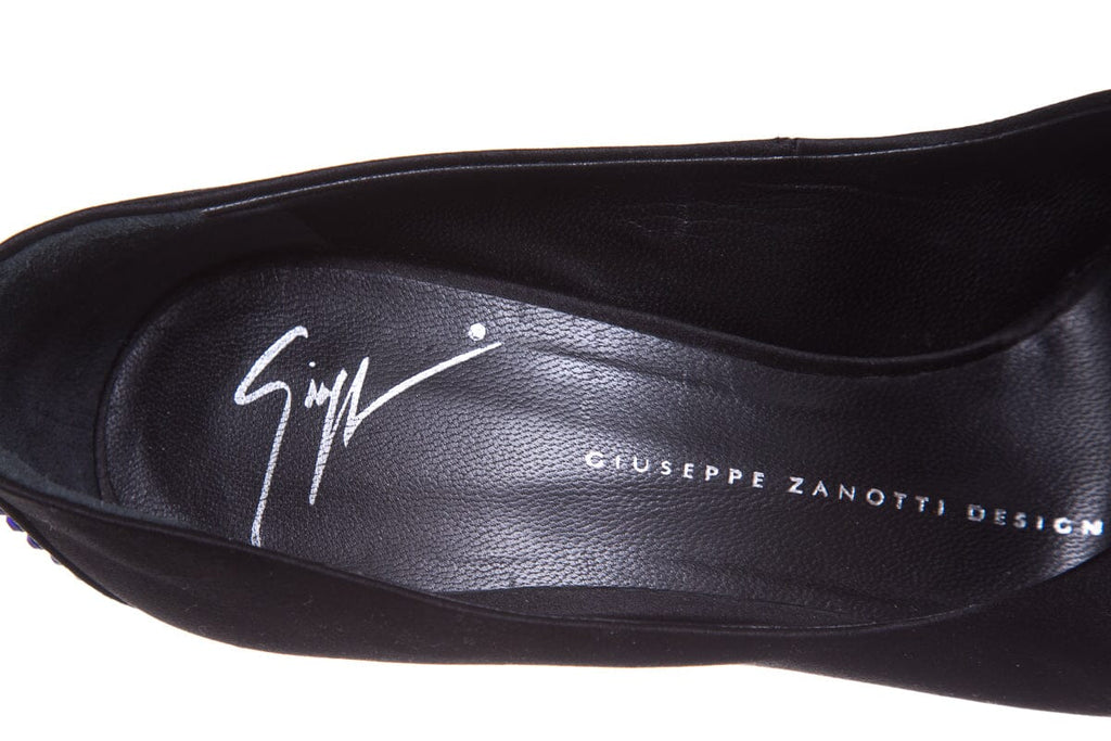 Giuseppe Zanotti Black Satin Jewel Heels SZ 36