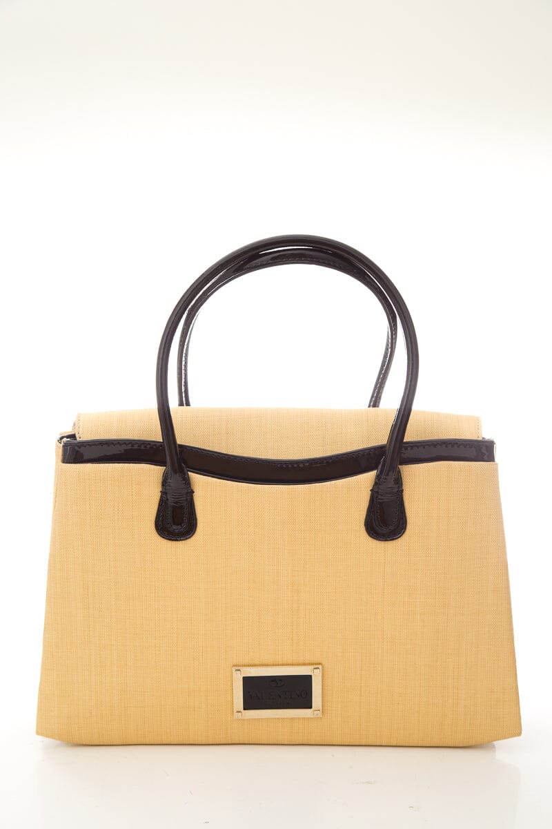 Valentino Raffia Black Patent Leather Shoulder Bag