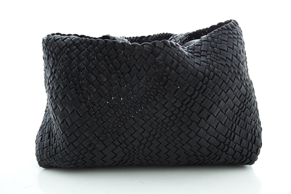 Baemi Black Leather "Falor" Gugliola Woven Tote Handbag