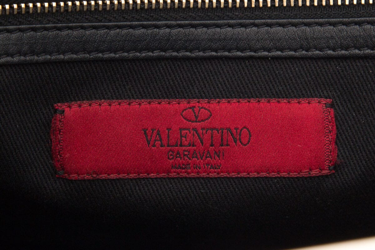 Valentino Black Leather Rockstud Tote Handbag