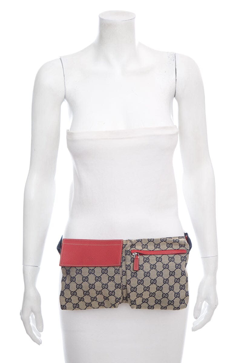 Gucci Beige & Blue Monogram Belt Bag