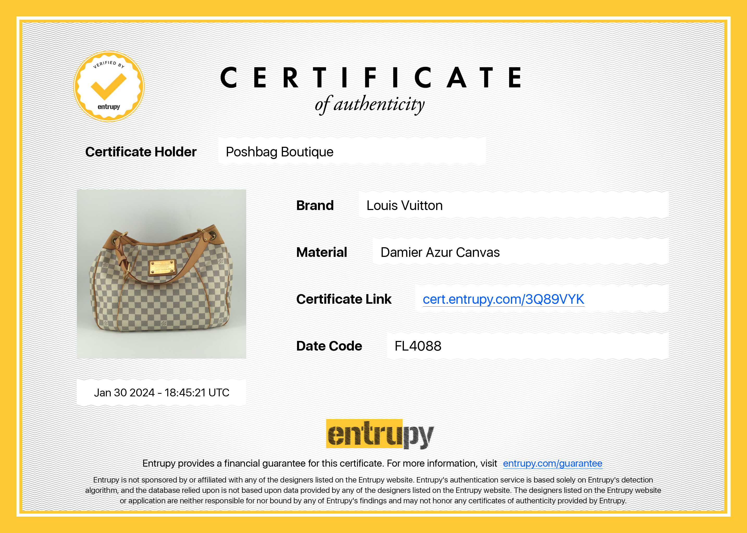 Louis Vuitto Galliera GM Damier Azur Canvas Bag