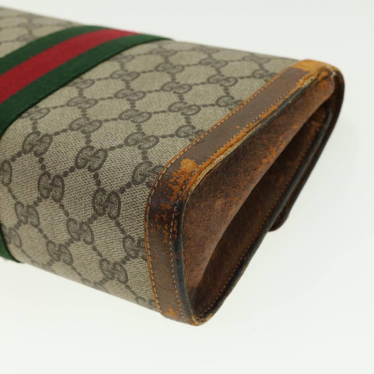 GUCCI Web Sherry Line GG Canvas Clutch Bag PVC Leather Beige Green 40002