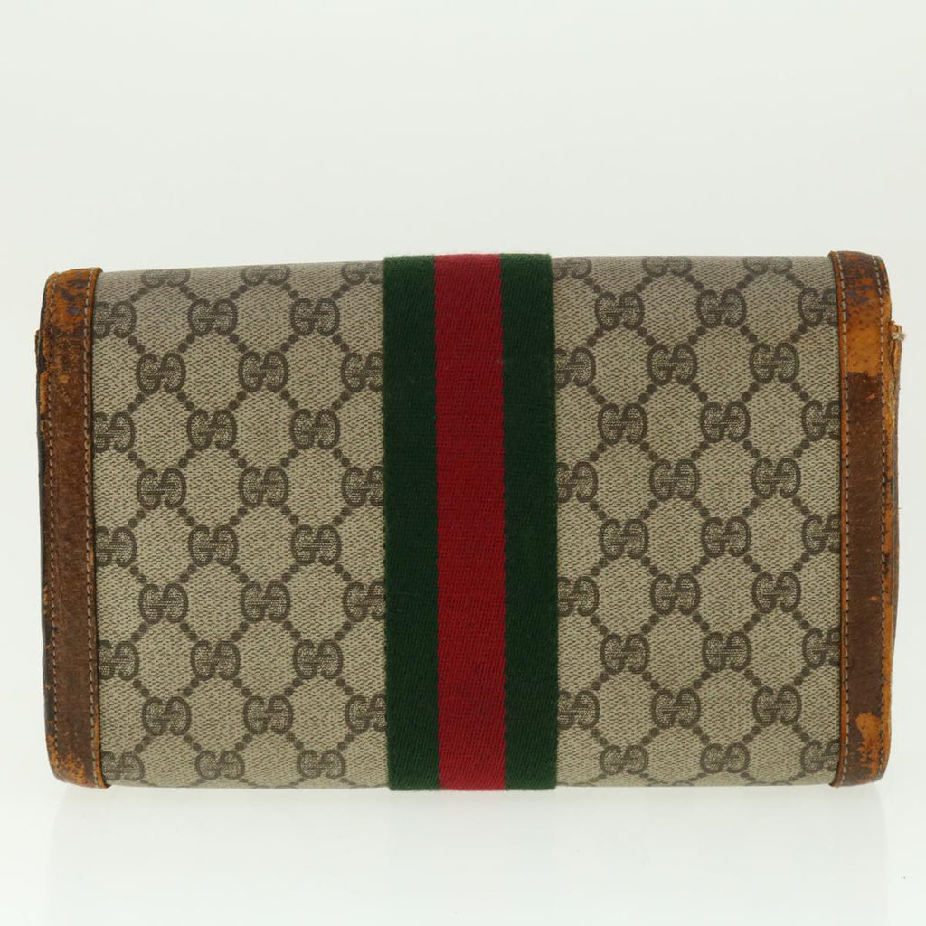 GUCCI Web Sherry Line GG Canvas Clutch Bag PVC Leather Beige Green 40002