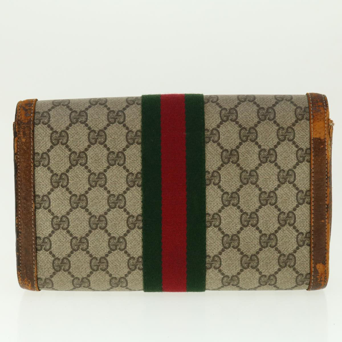 GUCCI Web Sherry Line GG Canvas Clutch Bag PVC Leather Beige Green 40002
