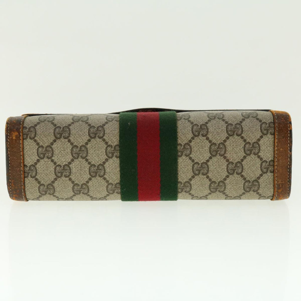 GUCCI Web Sherry Line GG Canvas Clutch Bag PVC Leather Beige Green 40002