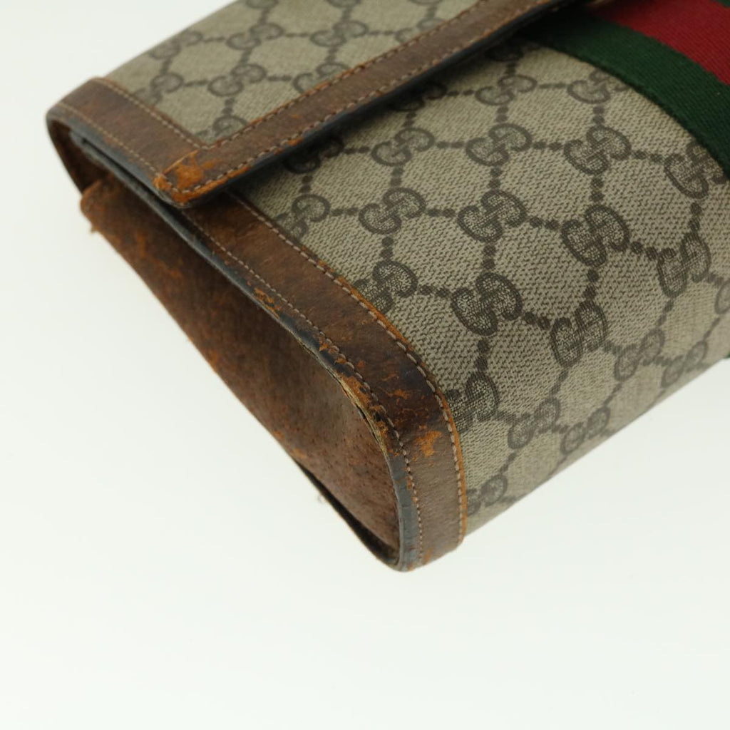 GUCCI Web Sherry Line GG Canvas Clutch Bag PVC Leather Beige Green 40002