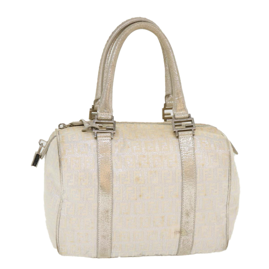 FENDI Zucchino Canvas Hand Bag Silver 40060