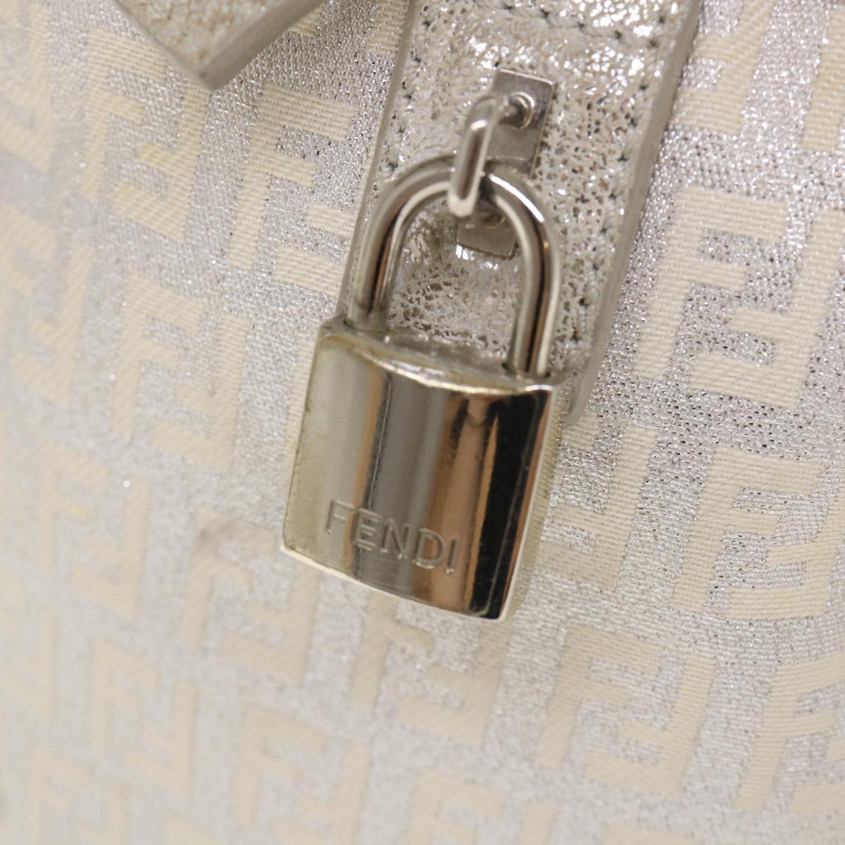 FENDI Zucchino Canvas Hand Bag Silver 40060