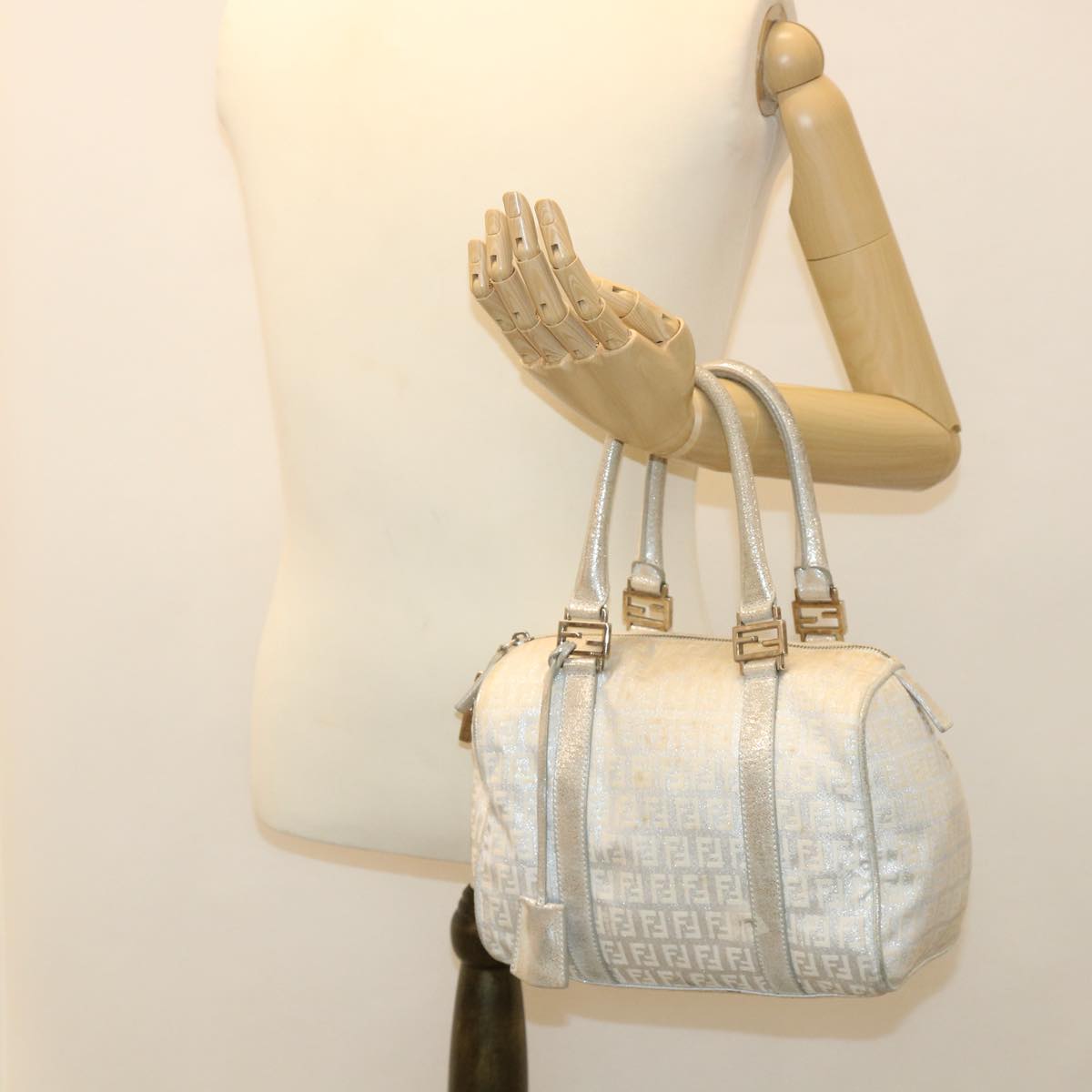 FENDI Zucchino Canvas Hand Bag Silver 40060