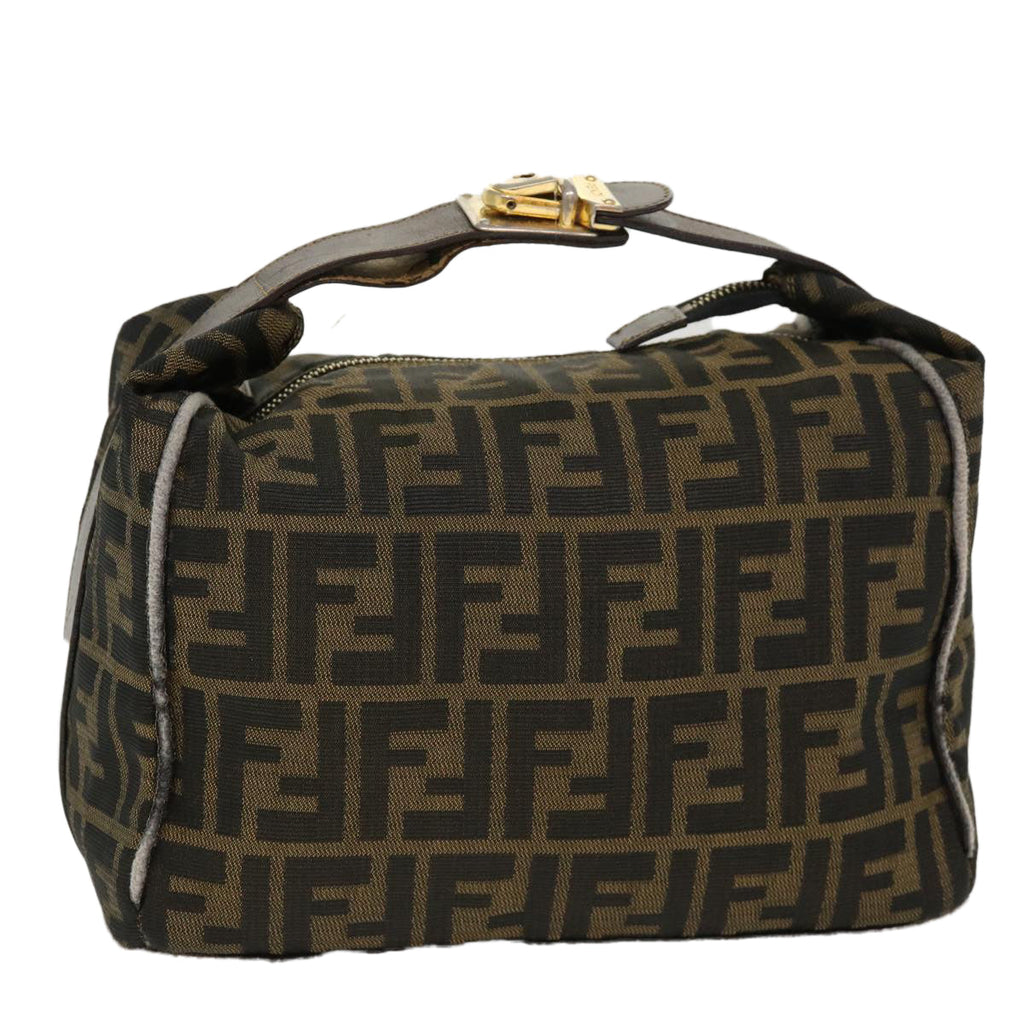 FENDI Zucca Canvas Hand Bag Nylon Brown Black 40062