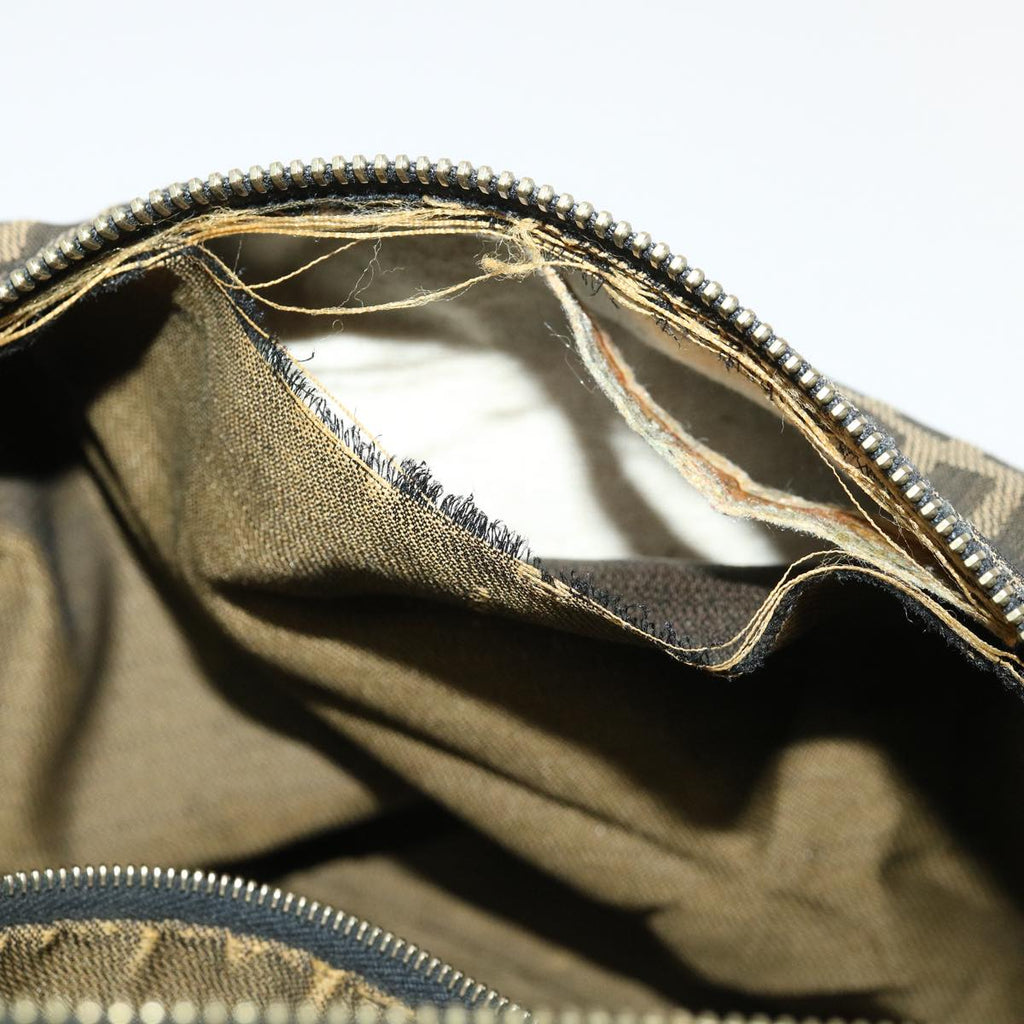 FENDI Zucca Canvas Hand Bag Nylon Brown Black 40062