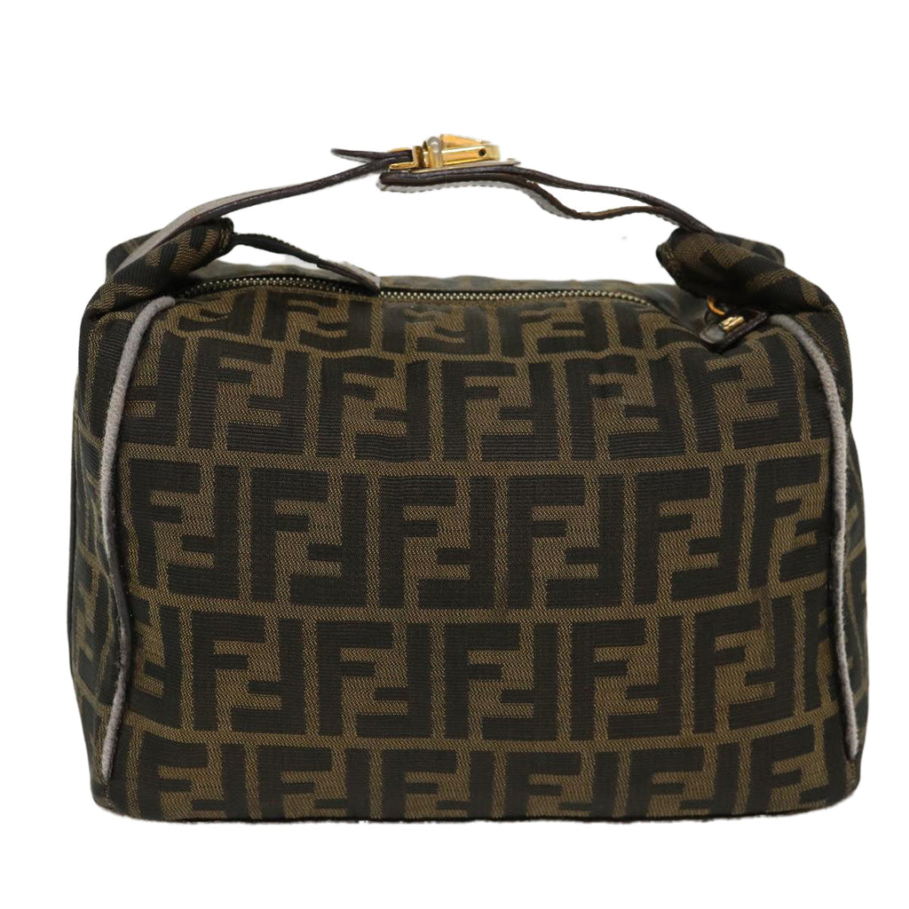 FENDI Zucca Canvas Hand Bag Nylon Brown Black 40062