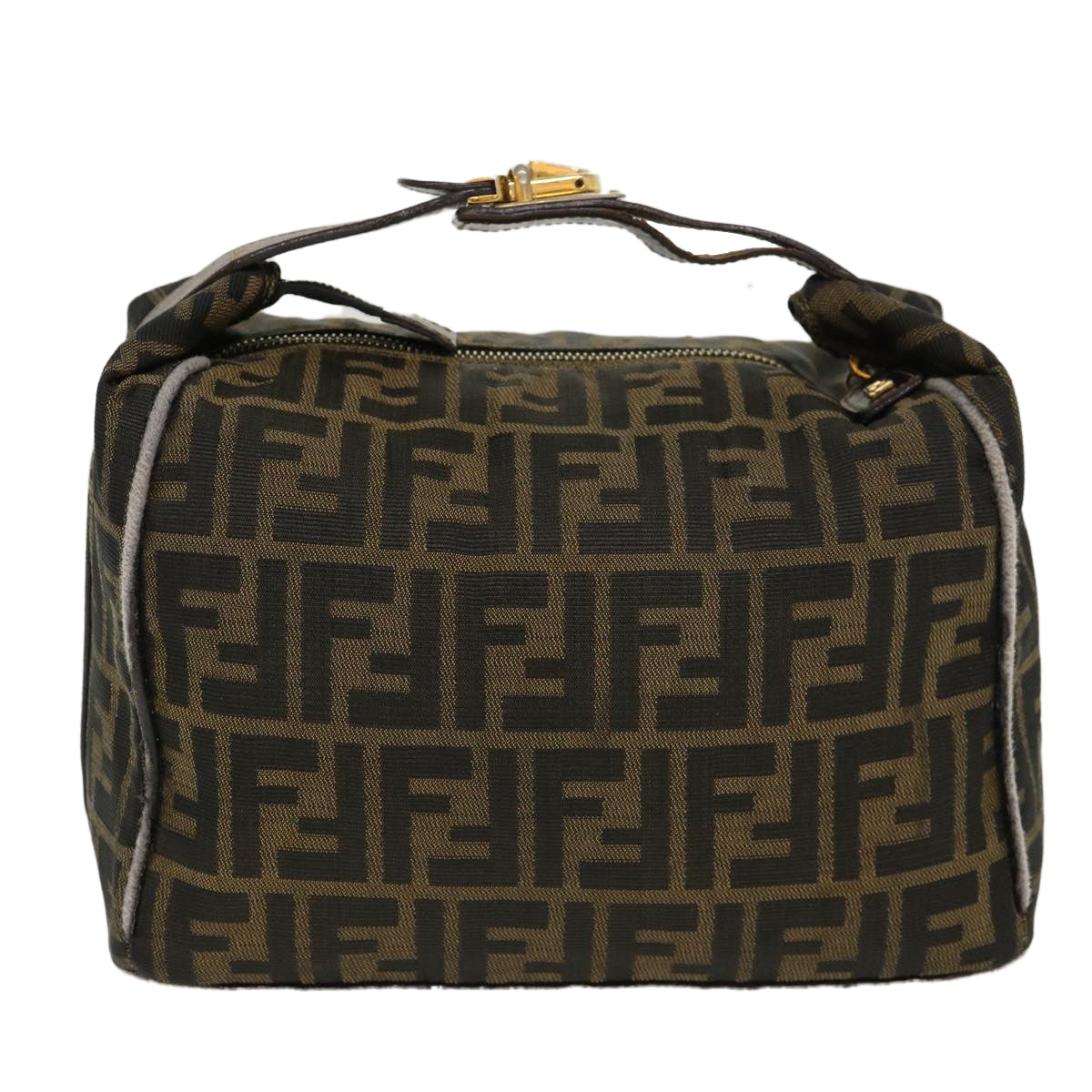FENDI Zucca Canvas Hand Bag Nylon Brown Black 40062