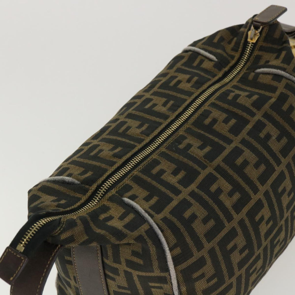 FENDI Zucca Canvas Hand Bag Nylon Brown Black 40062