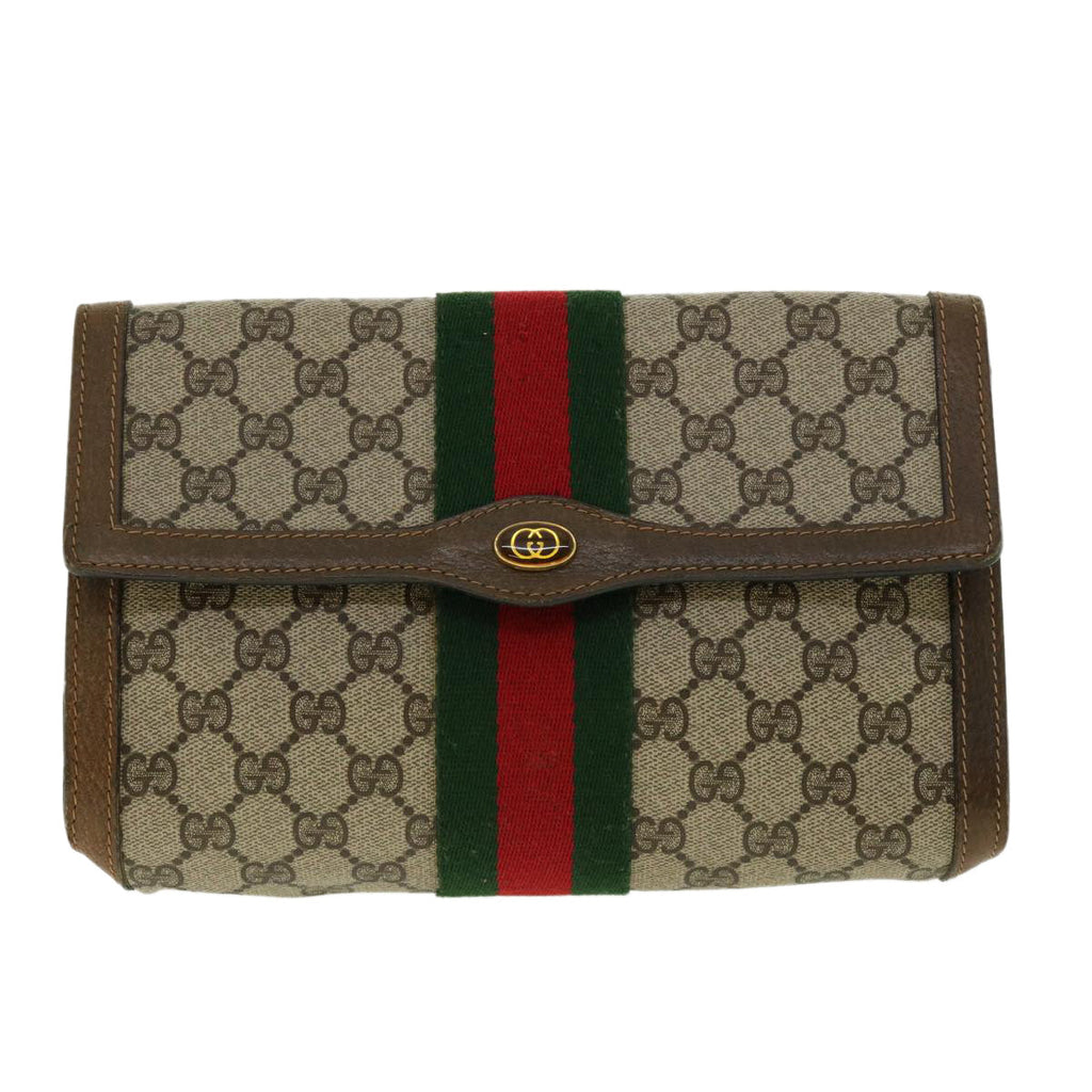 GUCCI GG Canvas Web Sherry Line Clutch Bag Beige Red 41014308725 40097