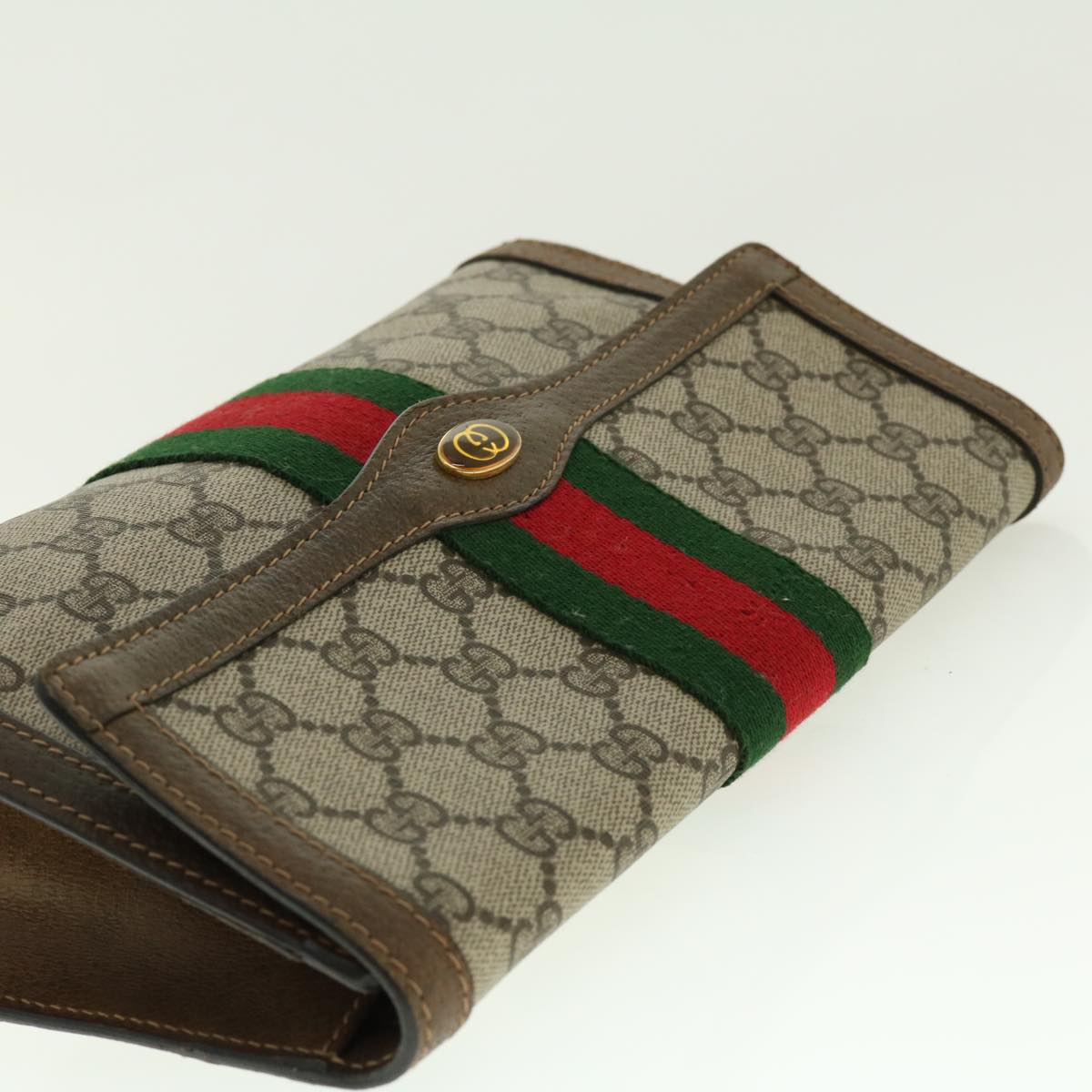 GUCCI GG Canvas Web Sherry Line Clutch Bag Beige Red 41014308725 40097