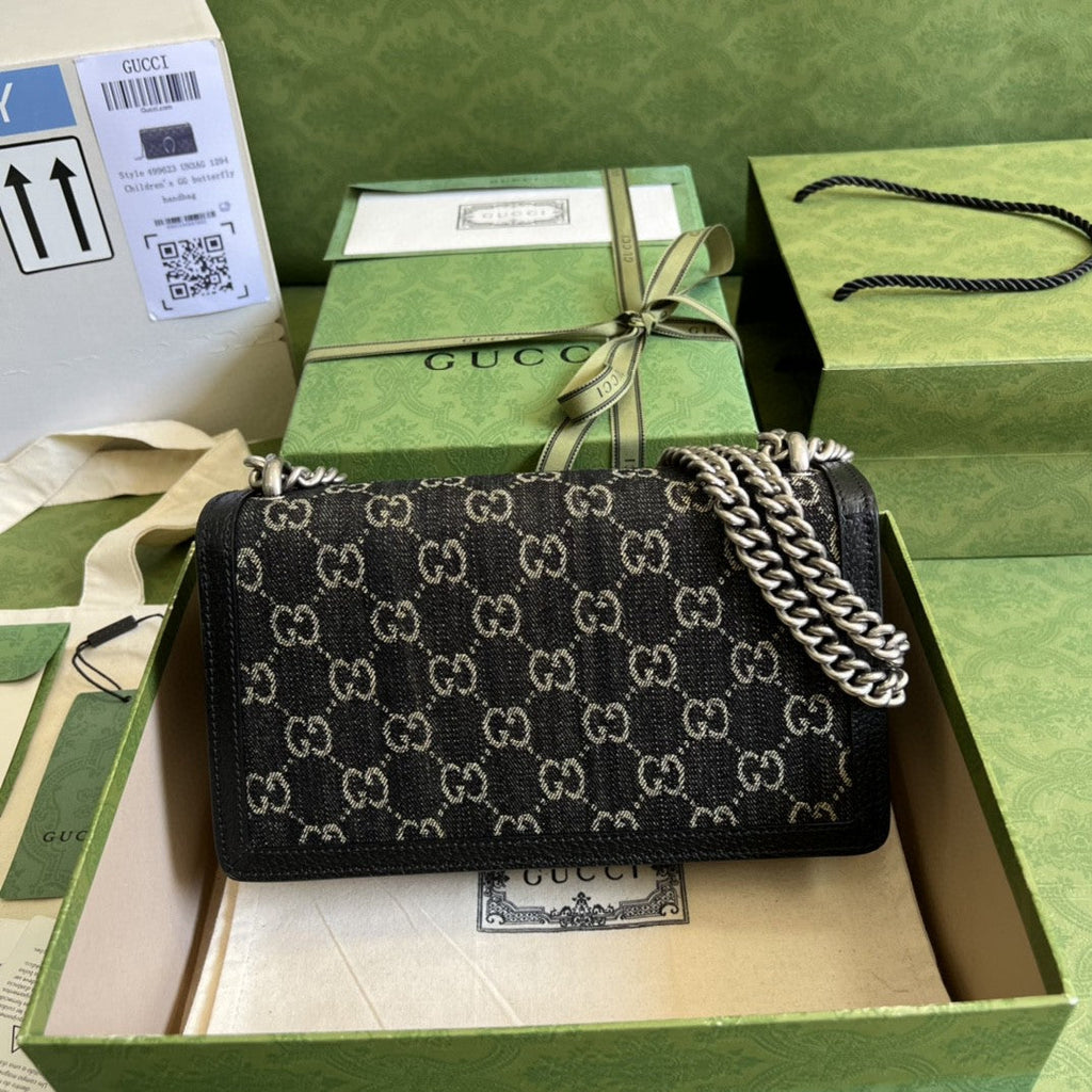 gg Dionysus Small gg Shoulder Bag Black And Ivory gg Denim Jacquard For Women 10in/25cm 499623 UN3BN 1274