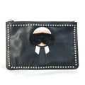 FENDI Clutch bag Leather, Fur black studded pouch Karl Lagerfeld Carlito