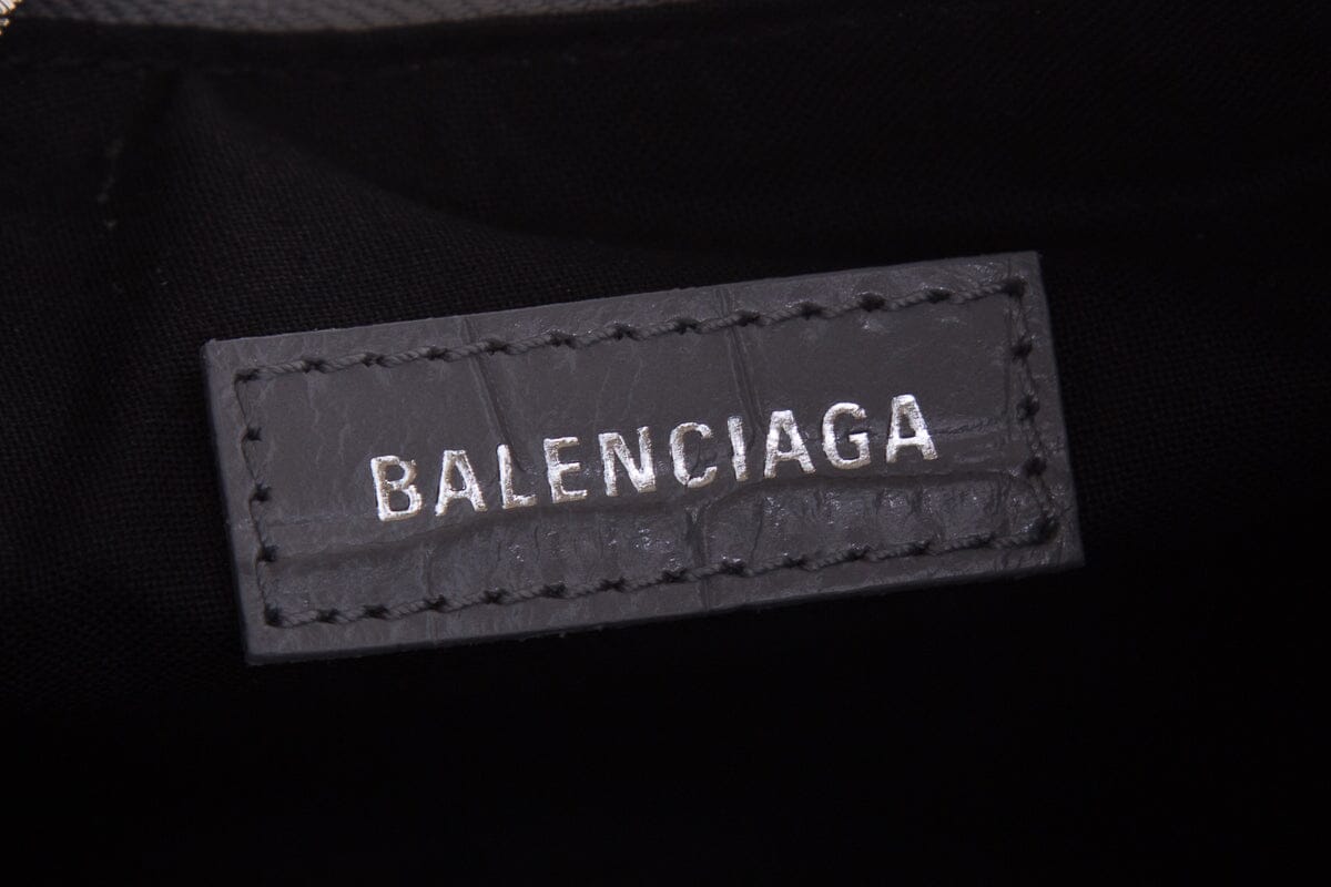 Balenciaga Grey Cagole Croc Embossed Shoulder Bag