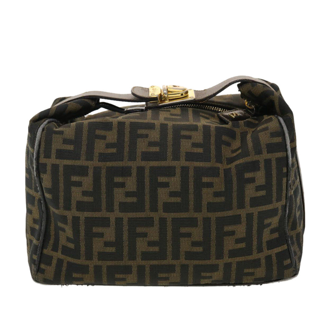 FENDI Vanity Zucca Canvas Cosmetic Pouch Black Brown Auth 40323