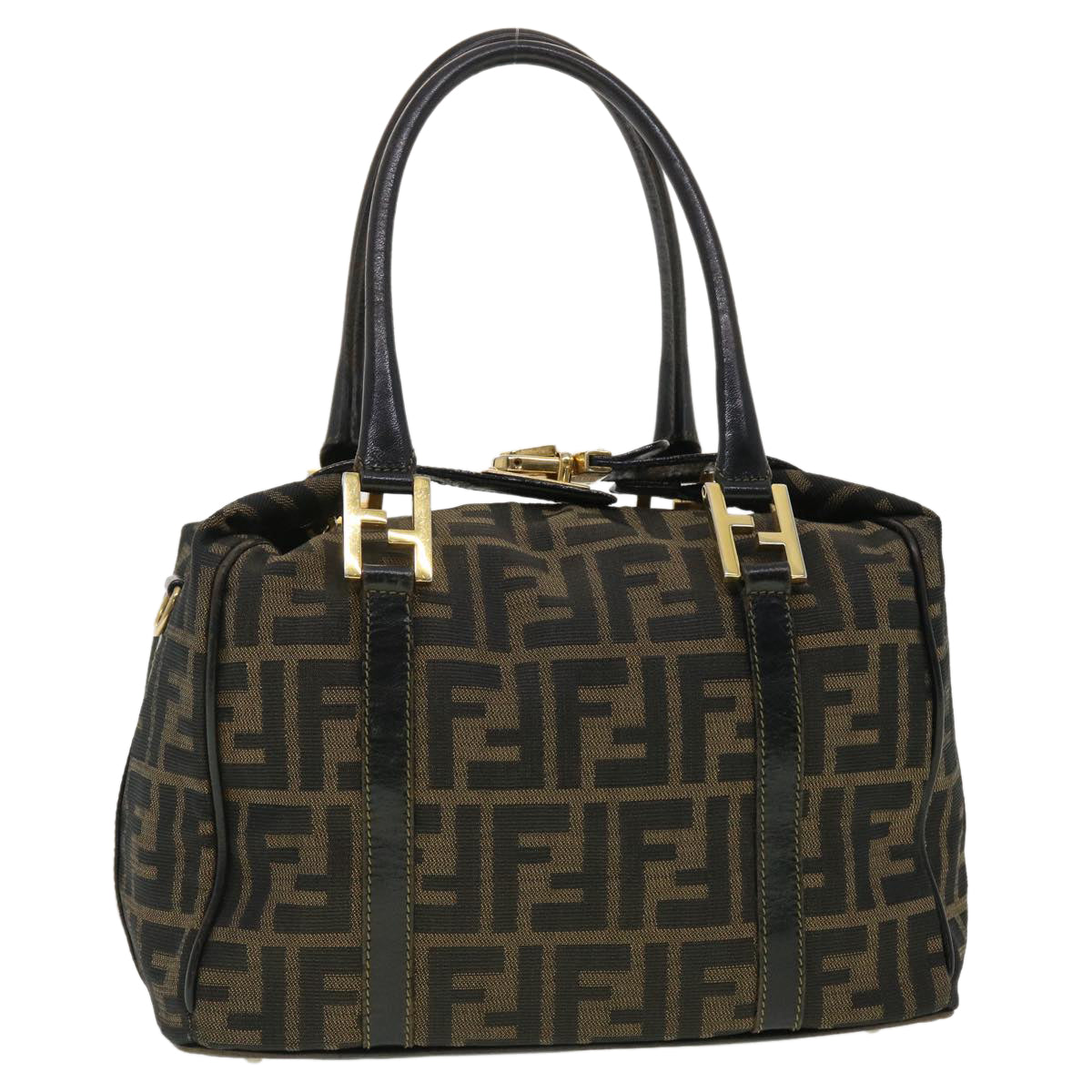 FENDI Zucca Canvas Hand Bag Black Brown 40339