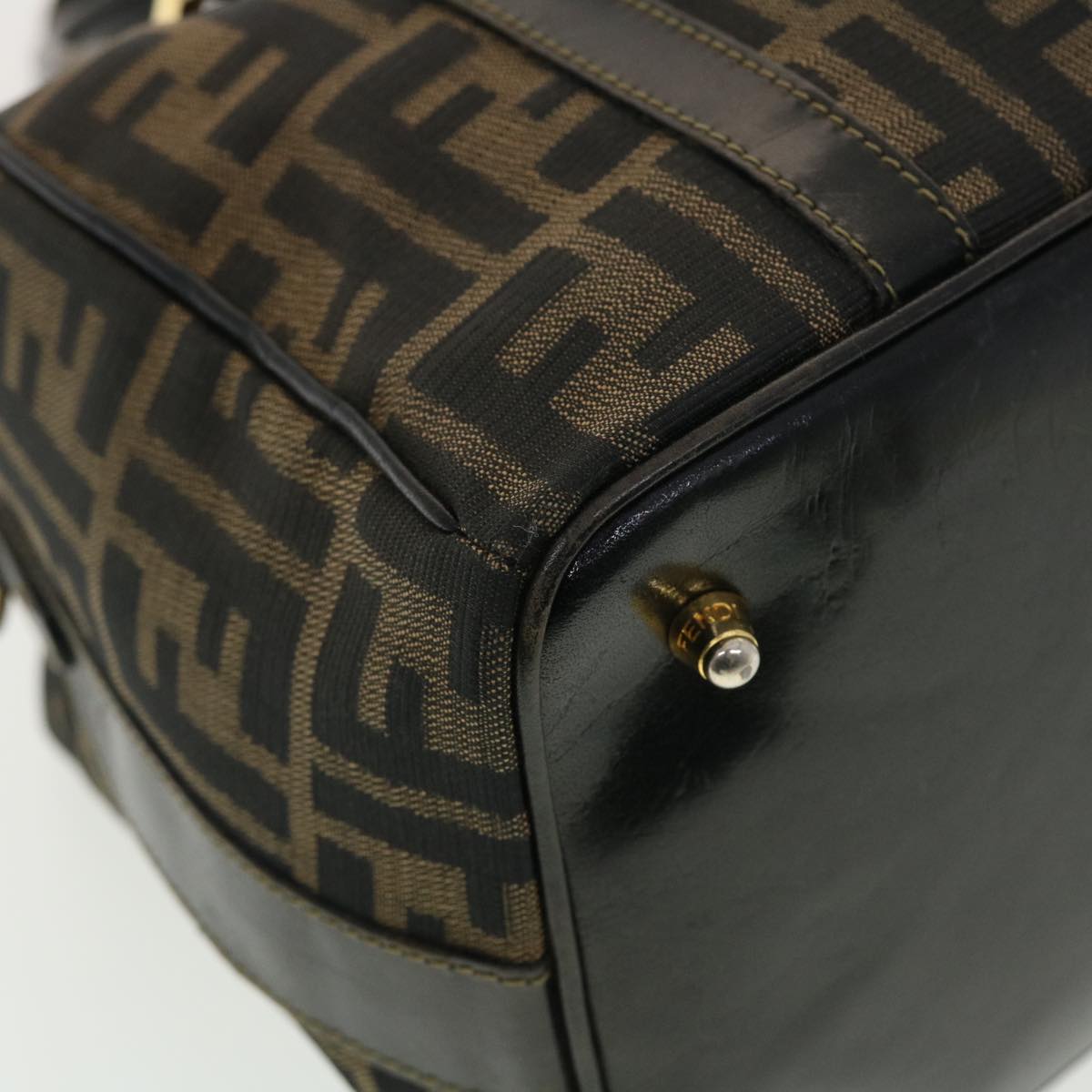 FENDI Zucca Canvas Hand Bag Black Brown 40339