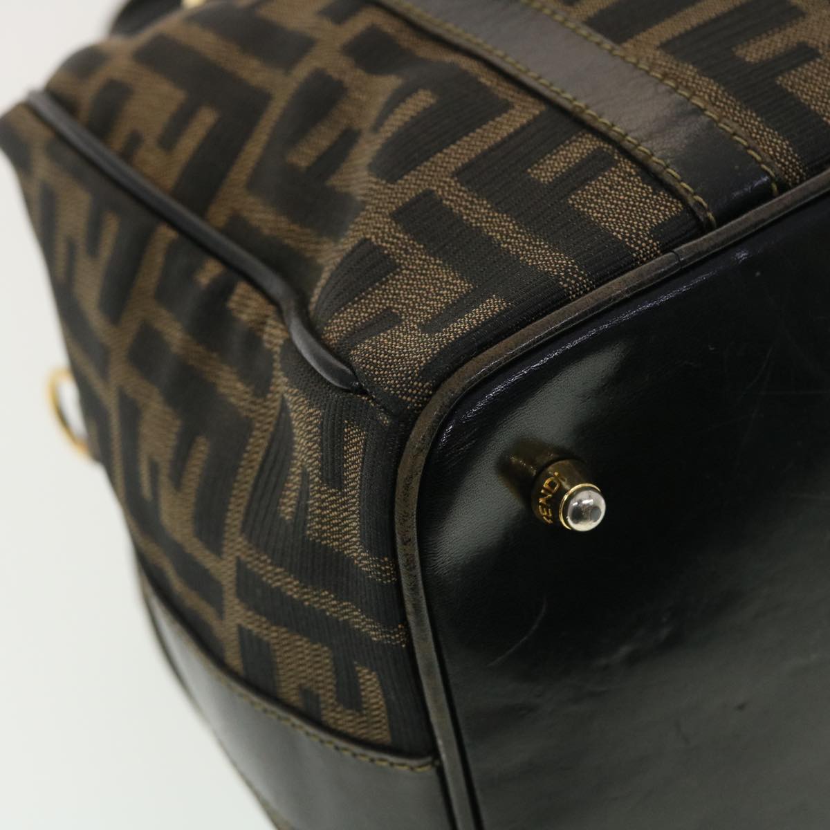 FENDI Zucca Canvas Hand Bag Black Brown 40339