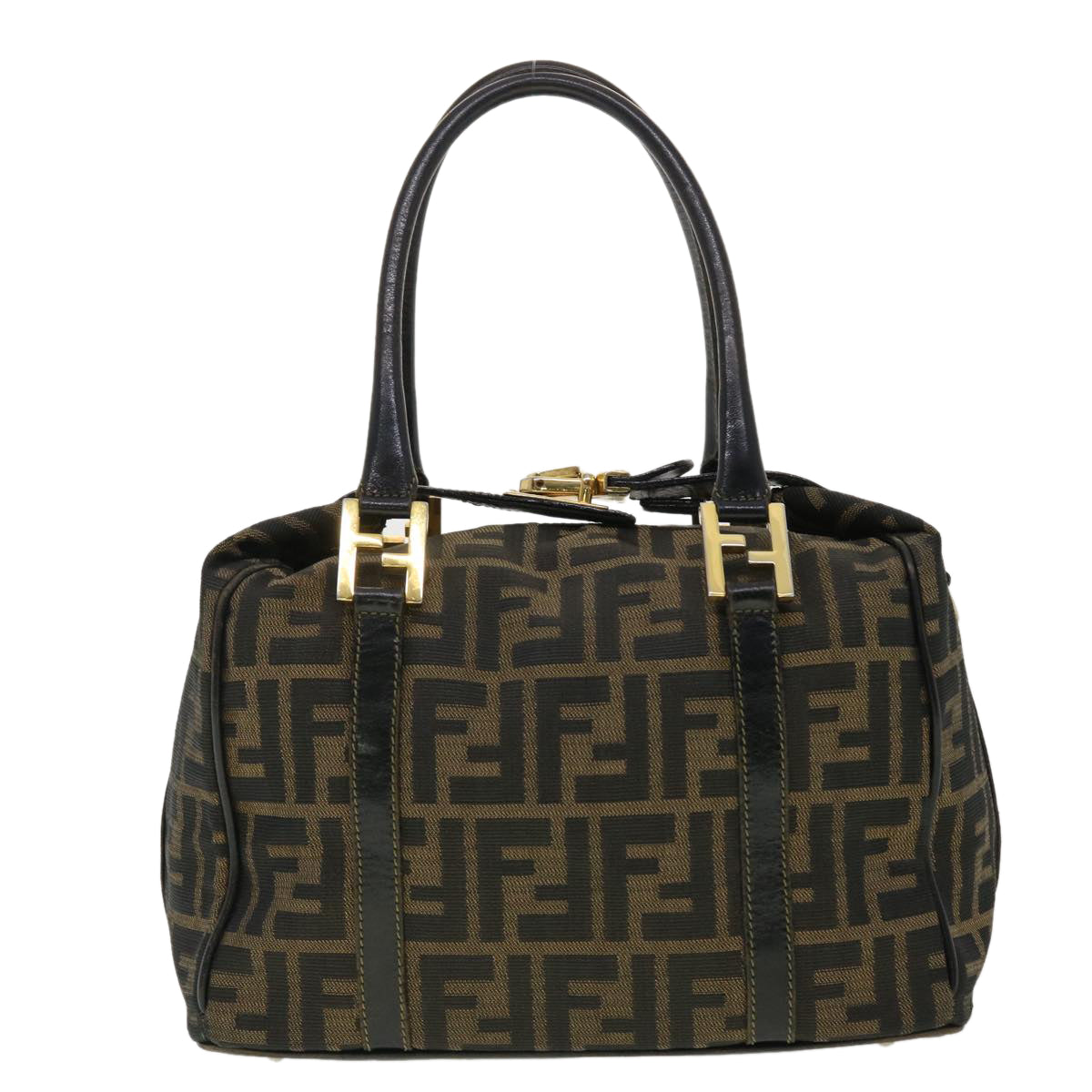 FENDI Zucca Canvas Hand Bag Black Brown 40339