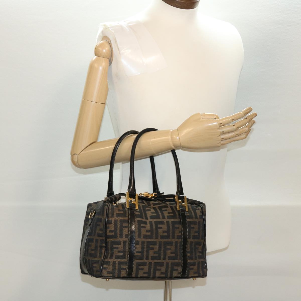 FENDI Zucca Canvas Hand Bag Black Brown 40339