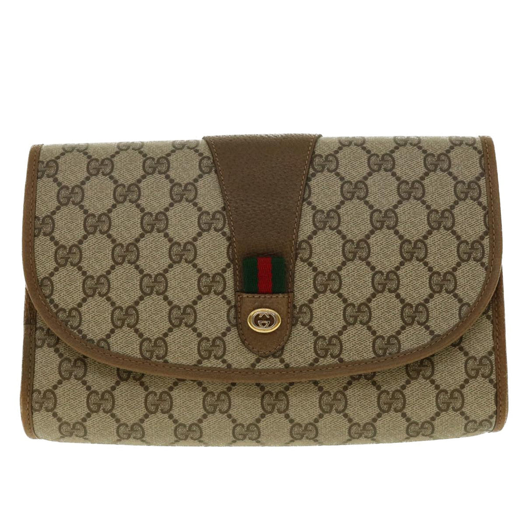 GUCCI GG Canvas Web Sherry Line Clutch Bag Beige Red Green 89.01.030 40342