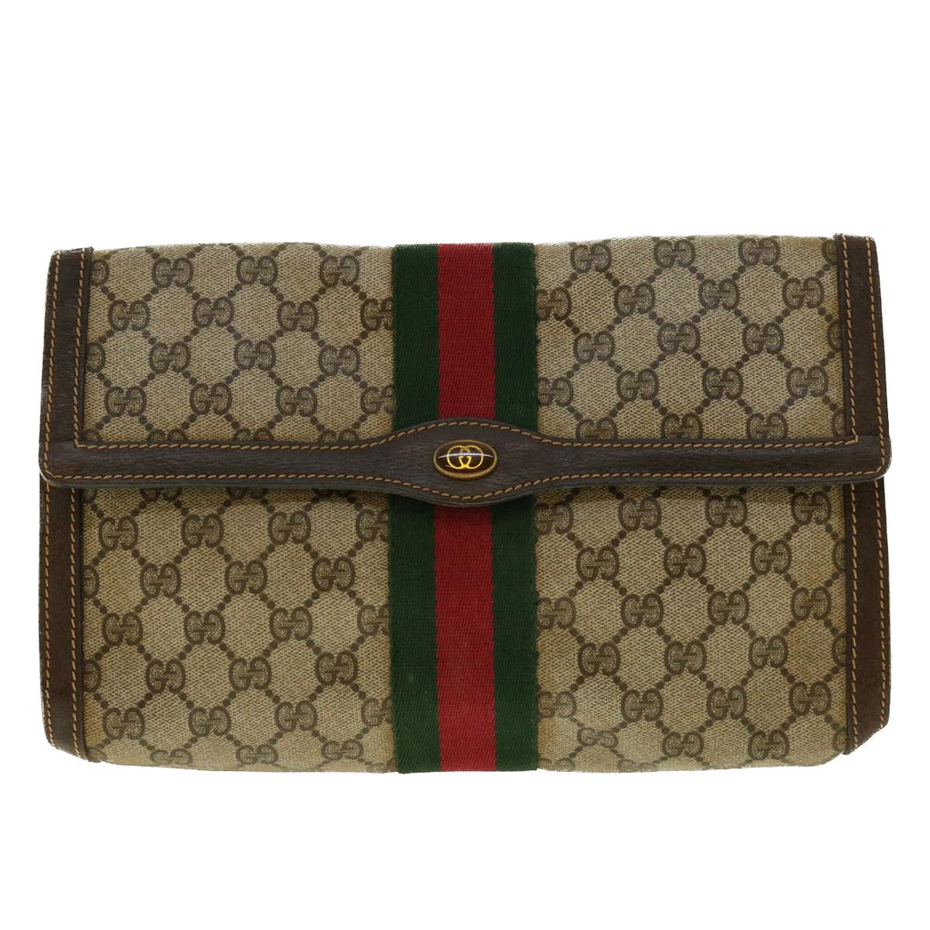 GUCCI GG Canvas Web Sherry Line Clutch Bag Beige Red 41.014.3087.30 40343