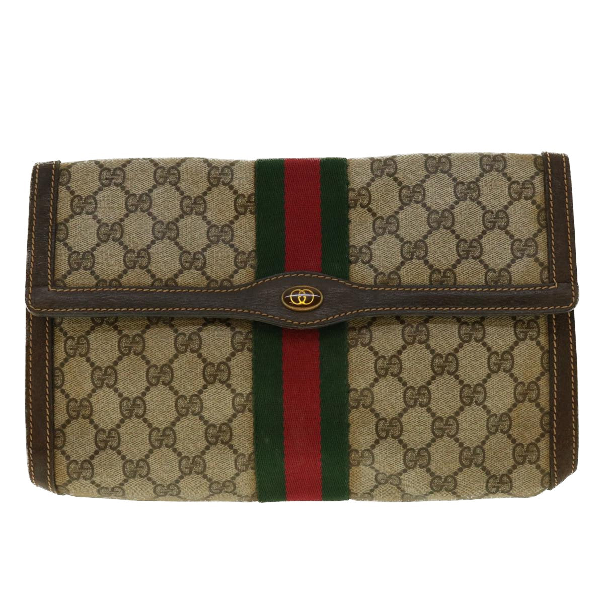 GUCCI GG Canvas Web Sherry Line Clutch Bag Beige Red 41.014.3087.30 40343