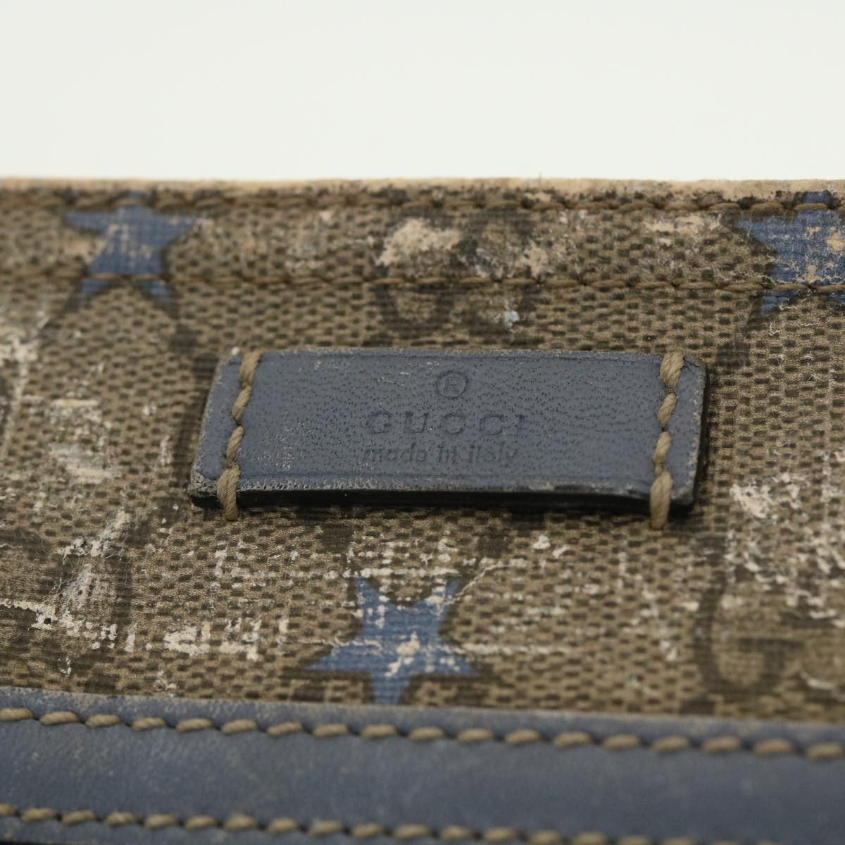 GUCCI GG Implementation Shoulder Bag PVC Leather Beige Blue 295257 40344