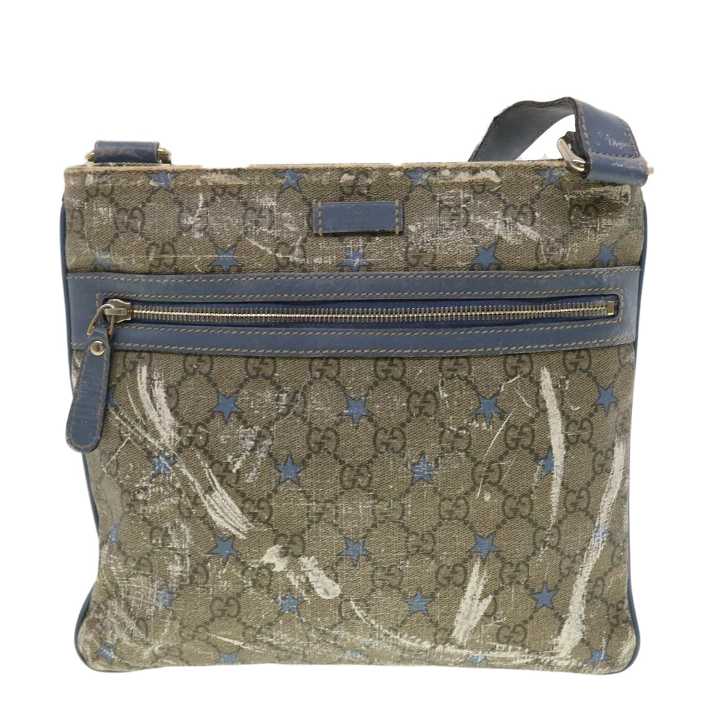 GUCCI GG Implementation Shoulder Bag PVC Leather Beige Blue 295257 40344